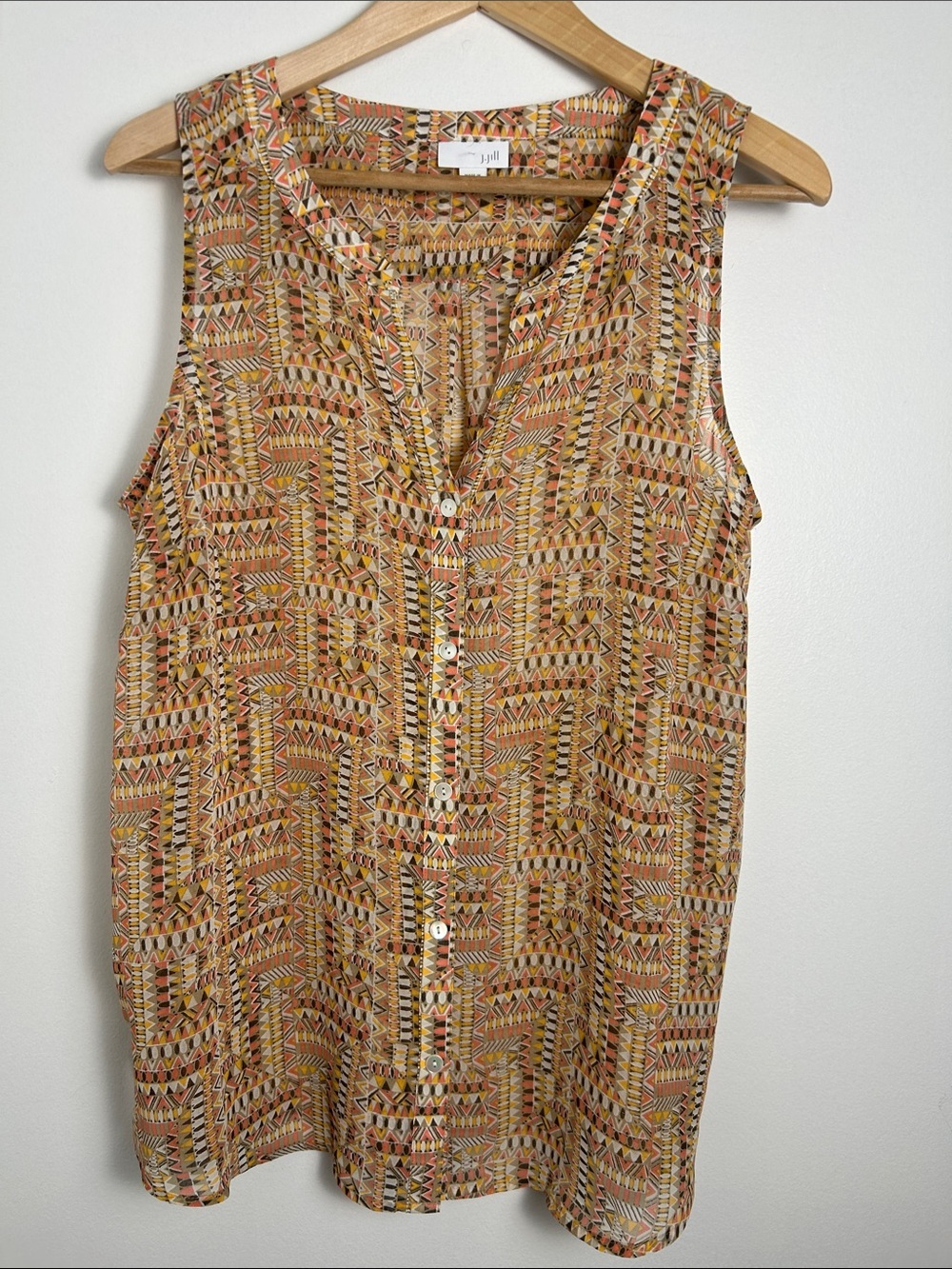 J Jill Geometric Print Sleeveless Blouse Tank Top Button Front Women Medium